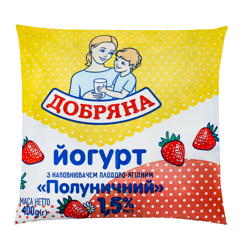 Йогурт Добряна 1,5% 400г Полуниця п/пл