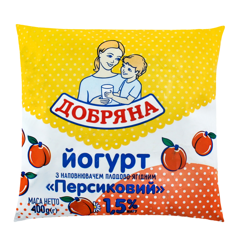 Йогурт Добряна 1,5% 400г Персик п/пл