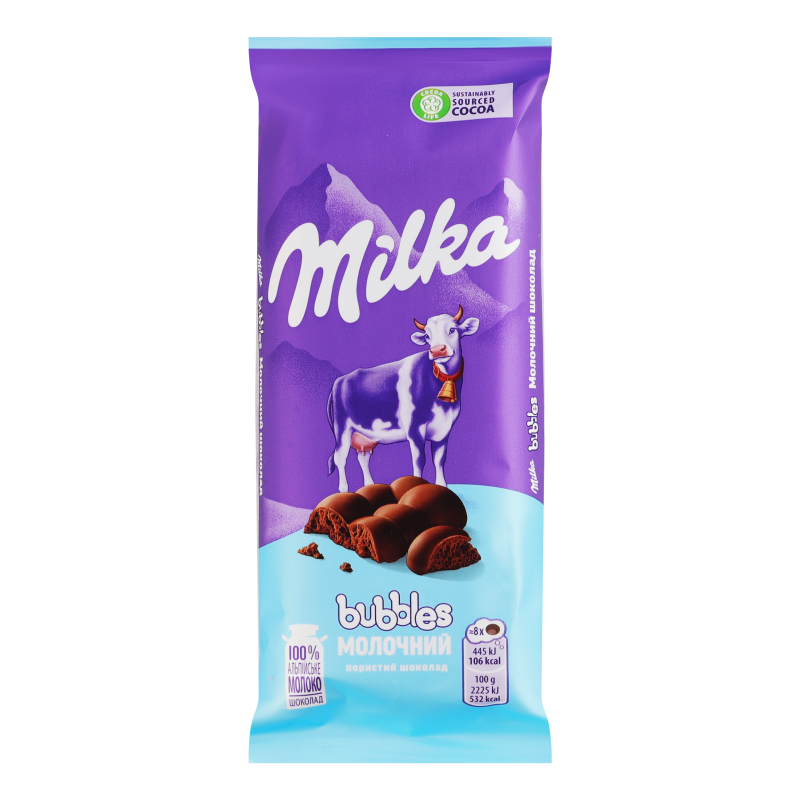 Шоколад Milka Bubbles 80г мол пористий
