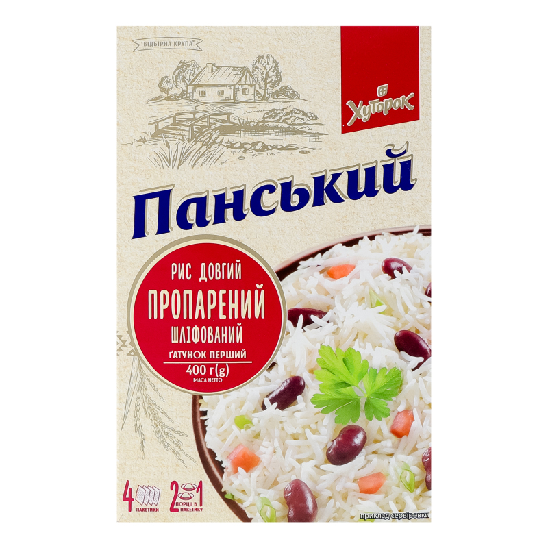 Крупа Хуторок Панський 400г Рис пропарен