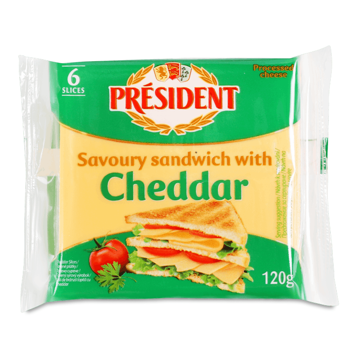 Сир President пл 40% 120г Чеддер д/сендв