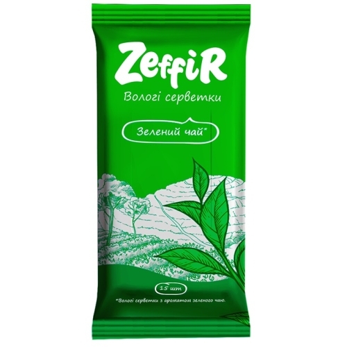 Серветки вологі Zeffir 15шт Зелений чай