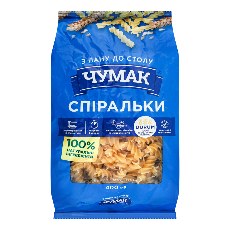 Макарони Чумак 400г Спіраль короткоріз