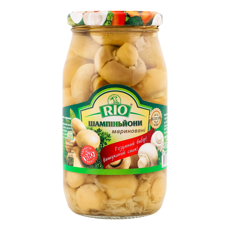 Гриби RIO 420г Шампіньйони ціл марин с/б