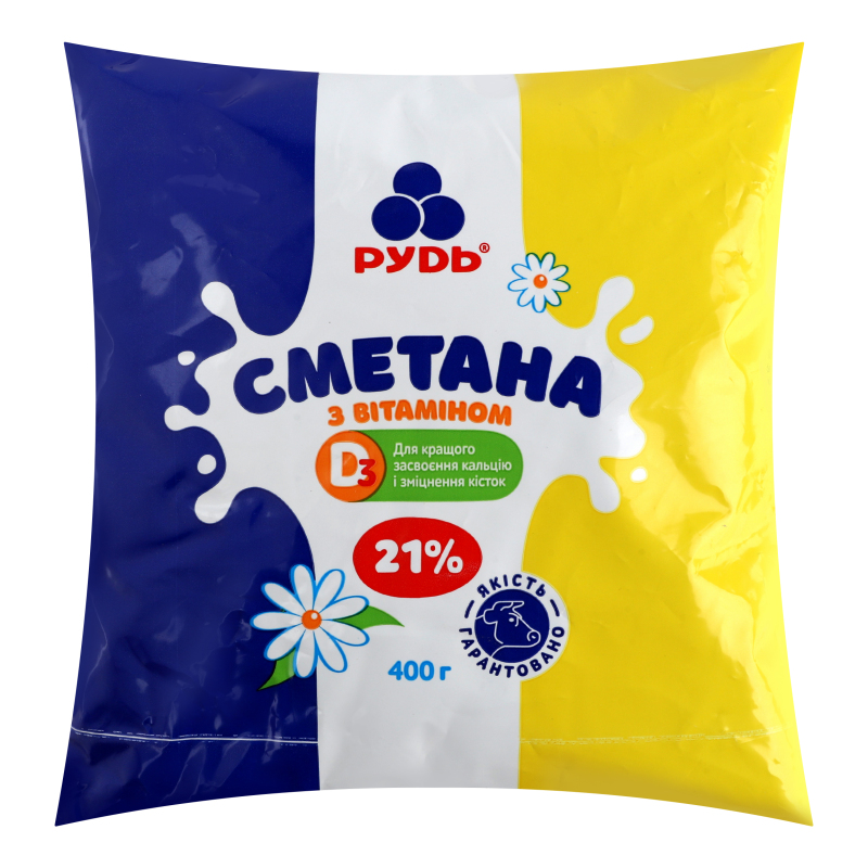 Сметана Рудь 21%400г з вітаміном D3 п/пл