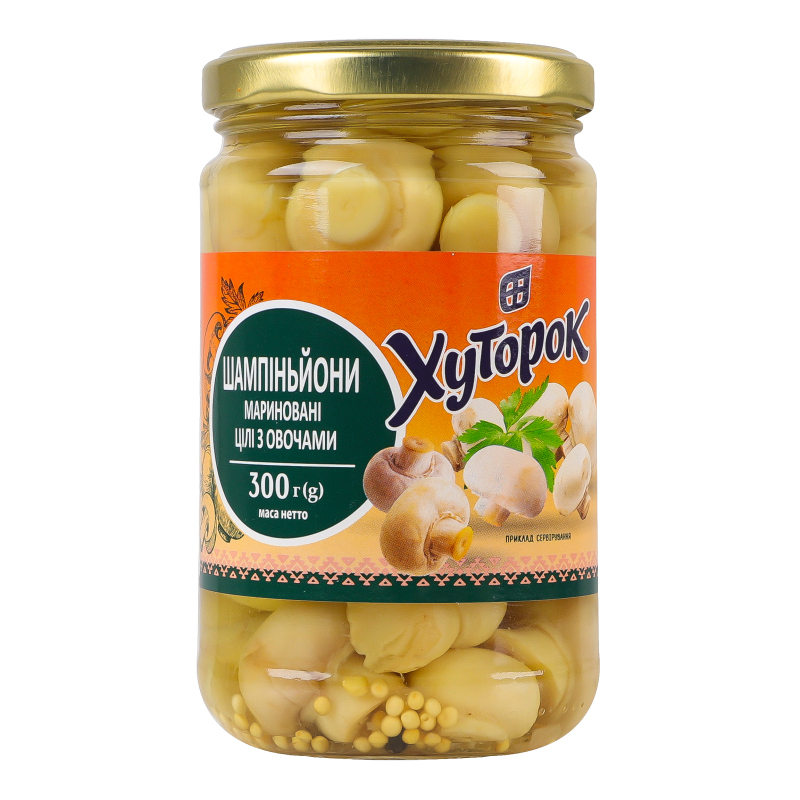 Гриби  Хуторок 300г Шампіньони маринован