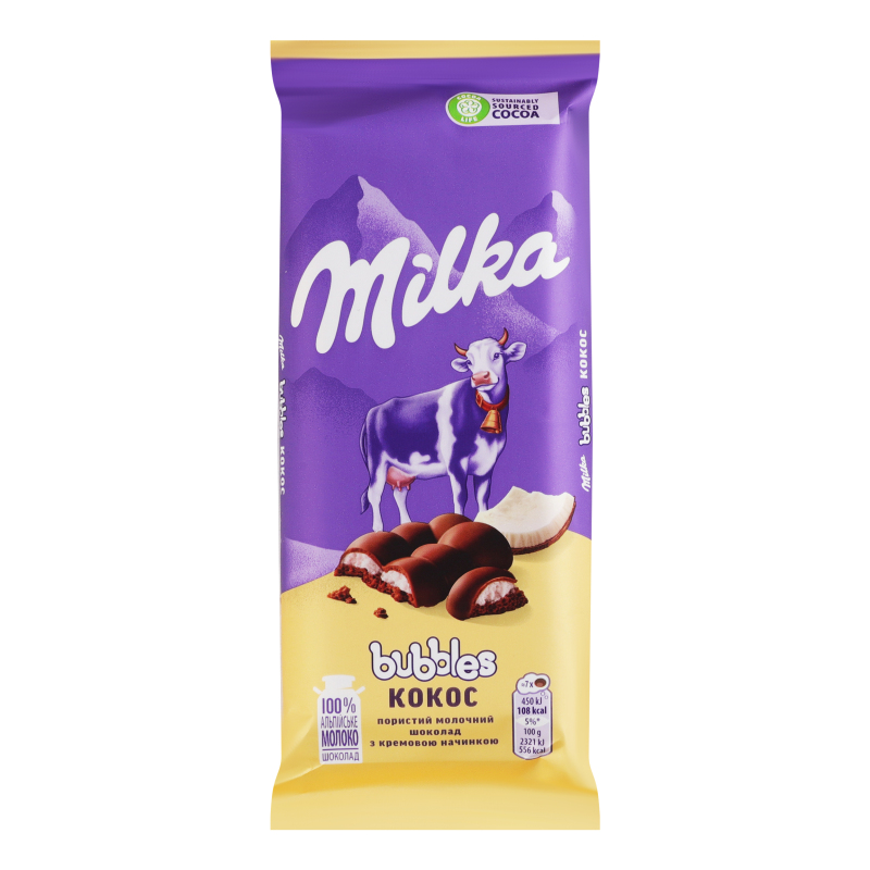 Шоколад Milka Bubbles 97г мол Кокос