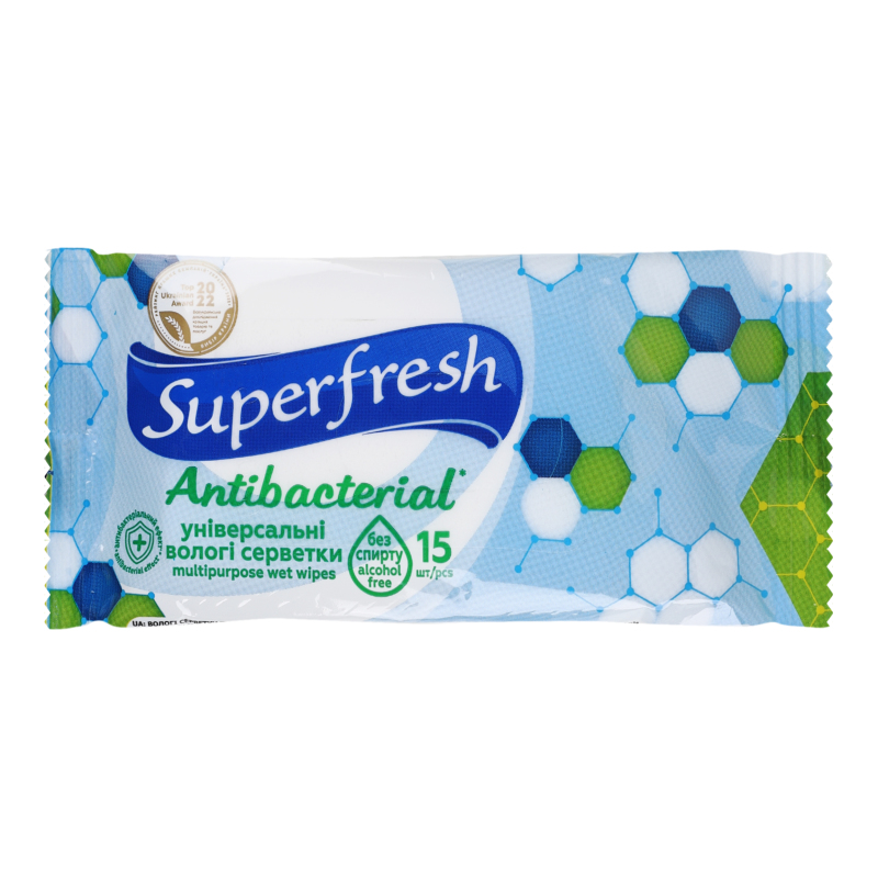 Серветки вологі Superfresh 15шт Антибакт