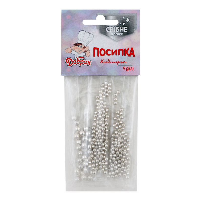 Посипка Добрик 9г конд срібне драже