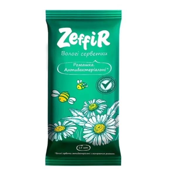 Серветки вологі Zeffir 15шт Ромашка