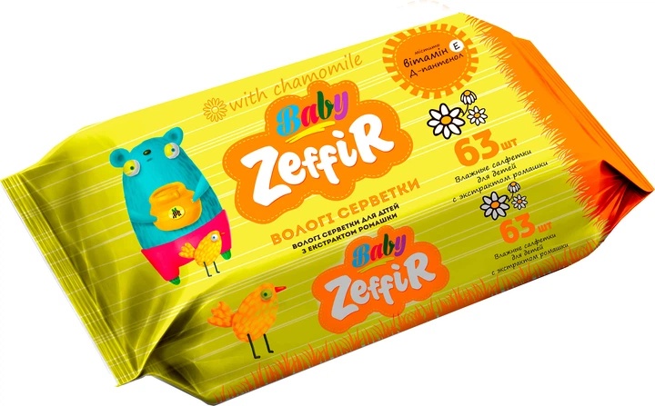 Серветки вологі Zeffir 63шт дит Ромашка