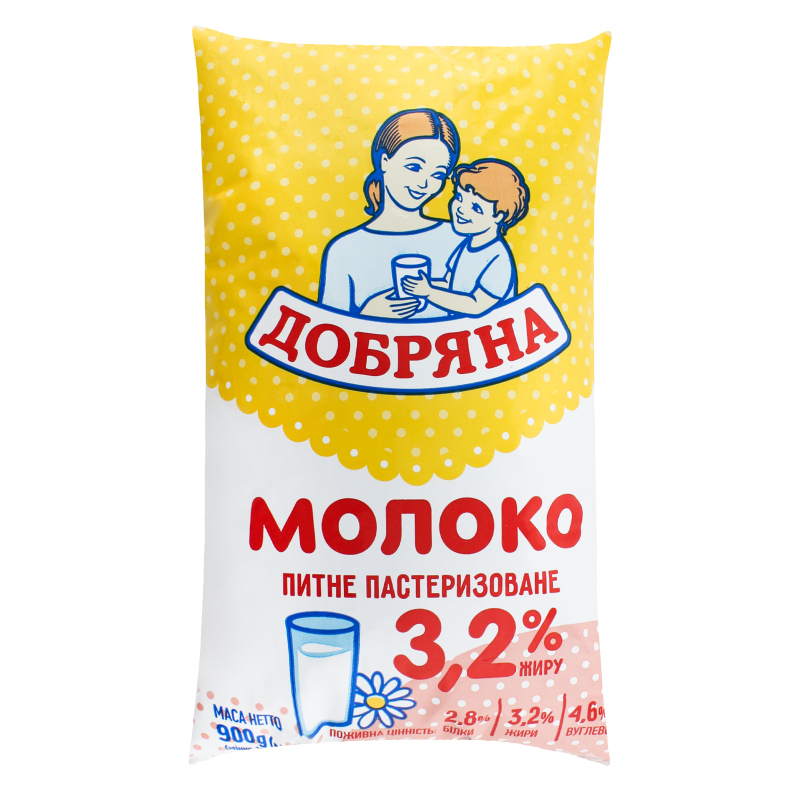 Молоко Добряна 3,2% 900г пастер п/пл