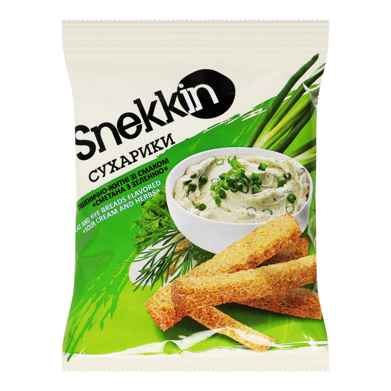 Сухарики Snekkin 70г Пшен-житні Смет/зел