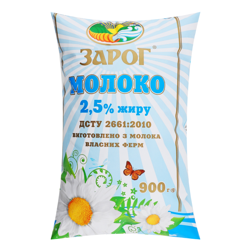 Молоко ЗароГ 2,5% 900г пастеризован п/пл