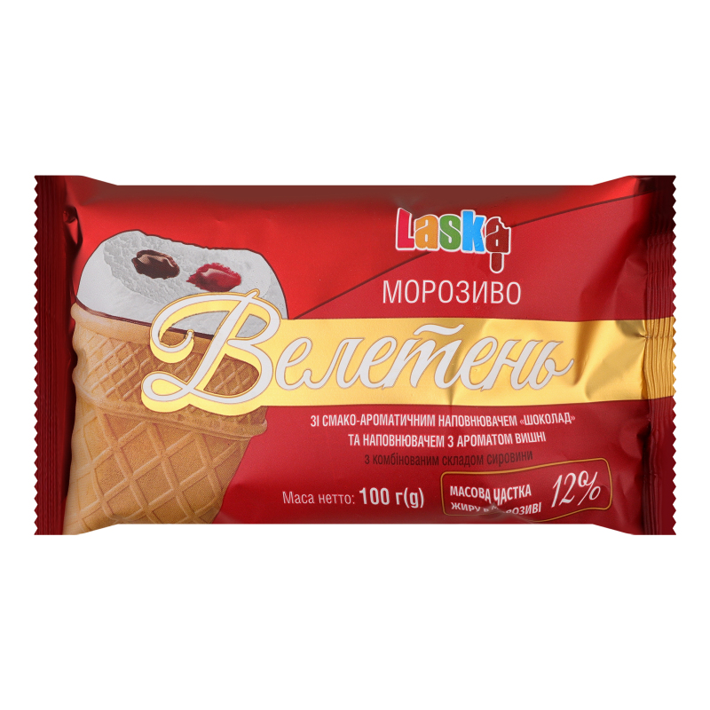 Морозиво Ласка 100г Велетень шоколад-виш