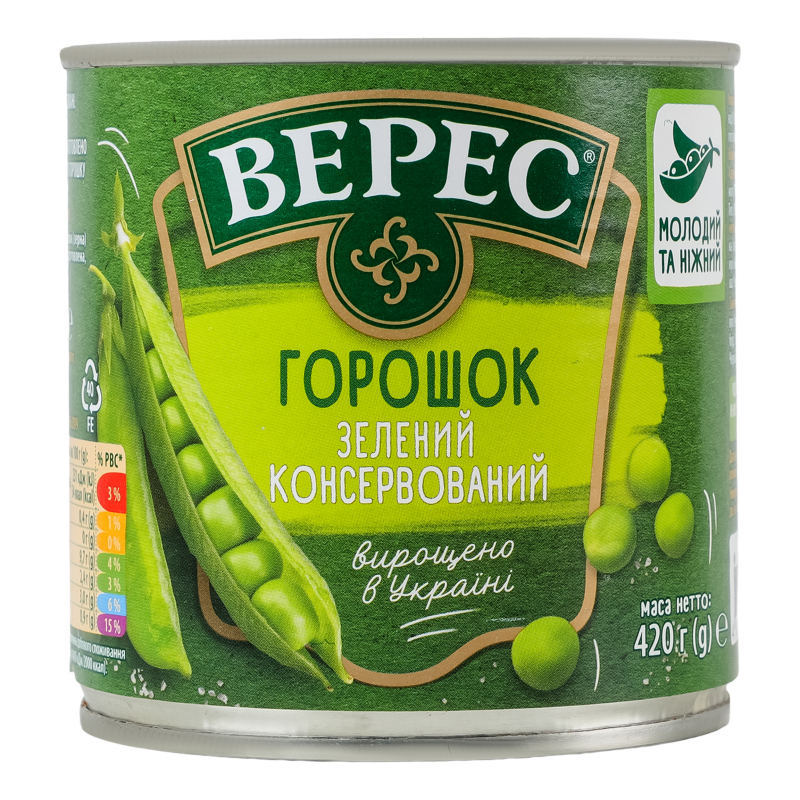 Горошок Верес 420г Зелений з/б