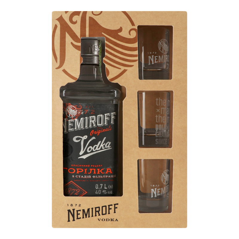 Набір ГорілкаNemiroff 0,7лСувен+3ст 40%
