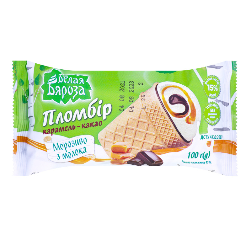 Морозиво Біла Береза 100г Пломбір карам