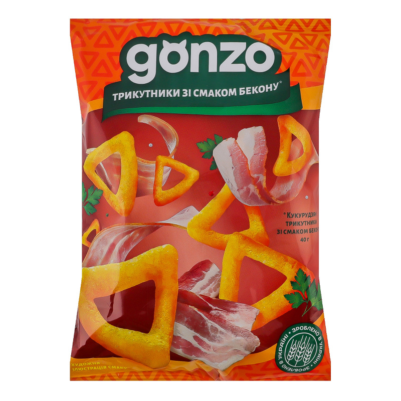 Трикутники кукурудзяні Gonzo 40г бекон