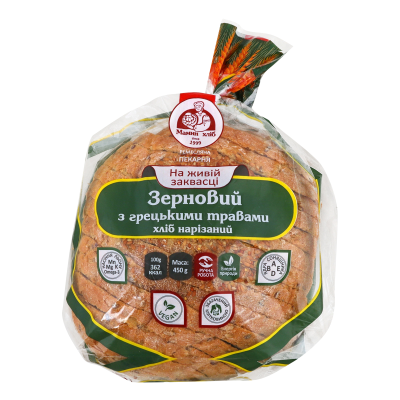Хліб МаминХліб 450г Зерновий грець трави