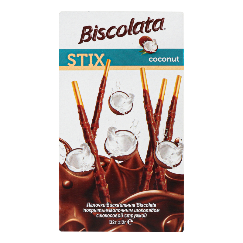 Соломки Biscolata 32г Stix Milky Кокос