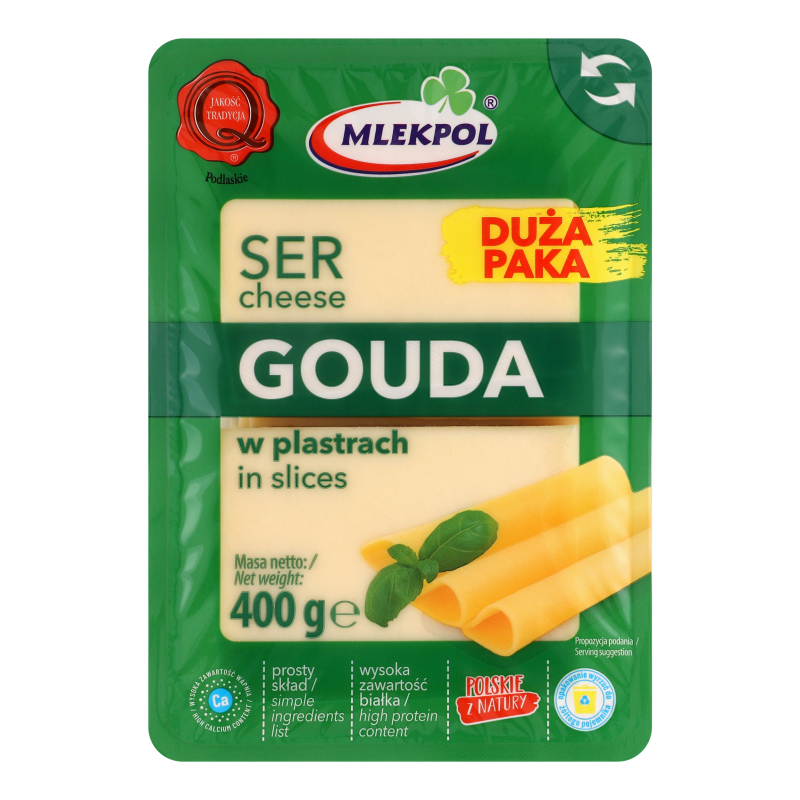 Сир MLEKPOL тв 400г Гауда слайси