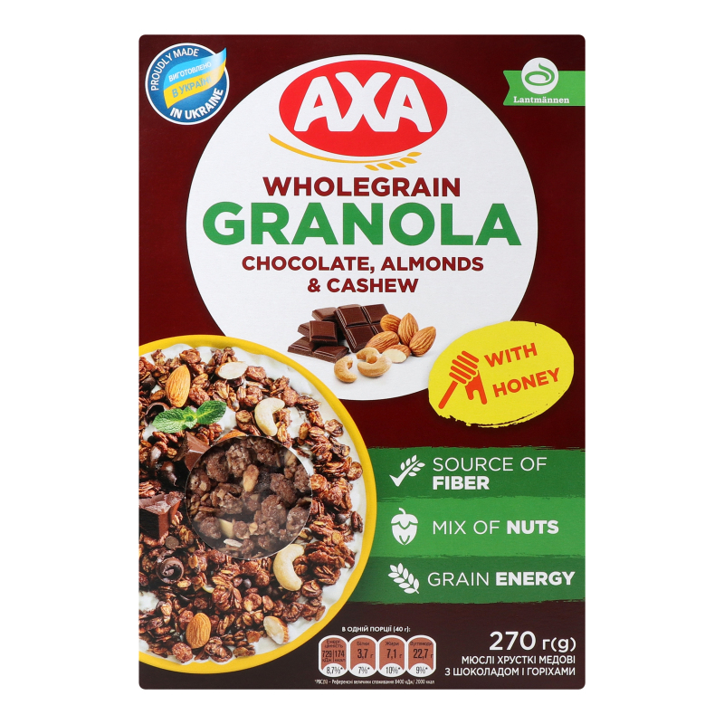 Мюслі АХА 270г медові з шокол та горіхам