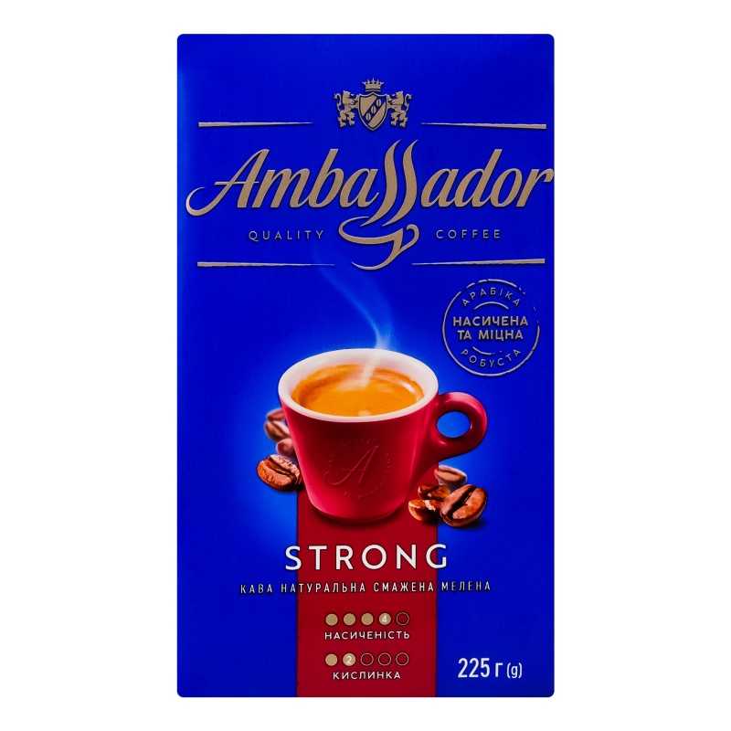 Кава Ambassador 225г Strong мелена в/у