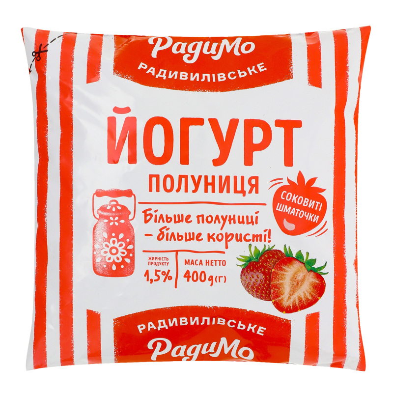 Йогурт Радимо 1,5% 400г Полуниця п/пл