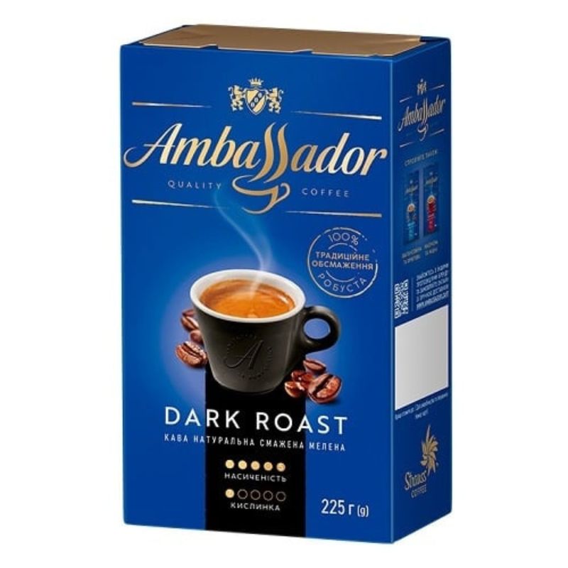 Кава Ambassador 225г Dark Roast мел в/у