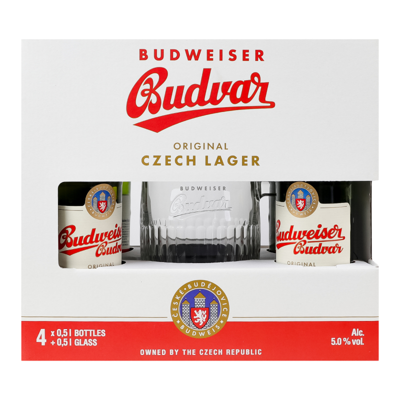 Набір пива Budweiser 4*0,5л+келих 0,5л