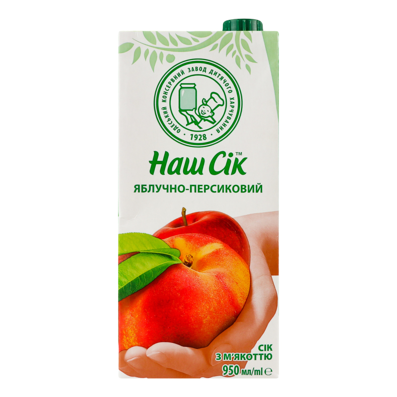 Сік НашСік 0,95л Яблуко-персик з мякоттю
