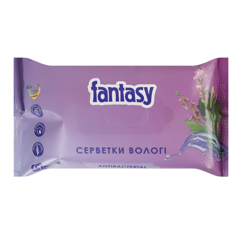 Серветки вологі Fantasy 60шт Антибактер
