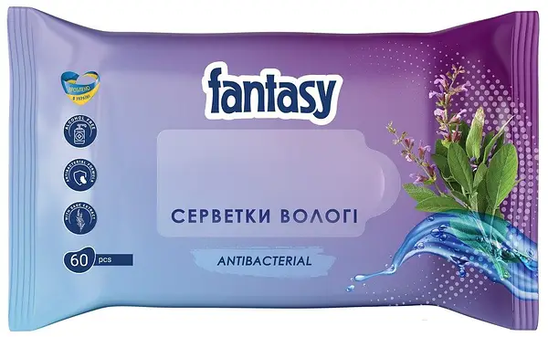 Серветки вологі Fantasy 60шт Антибактер