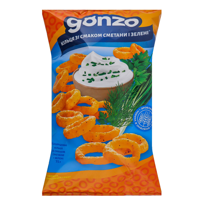 Кільця кукурудзяні Gonzo 75г Сметана-зел