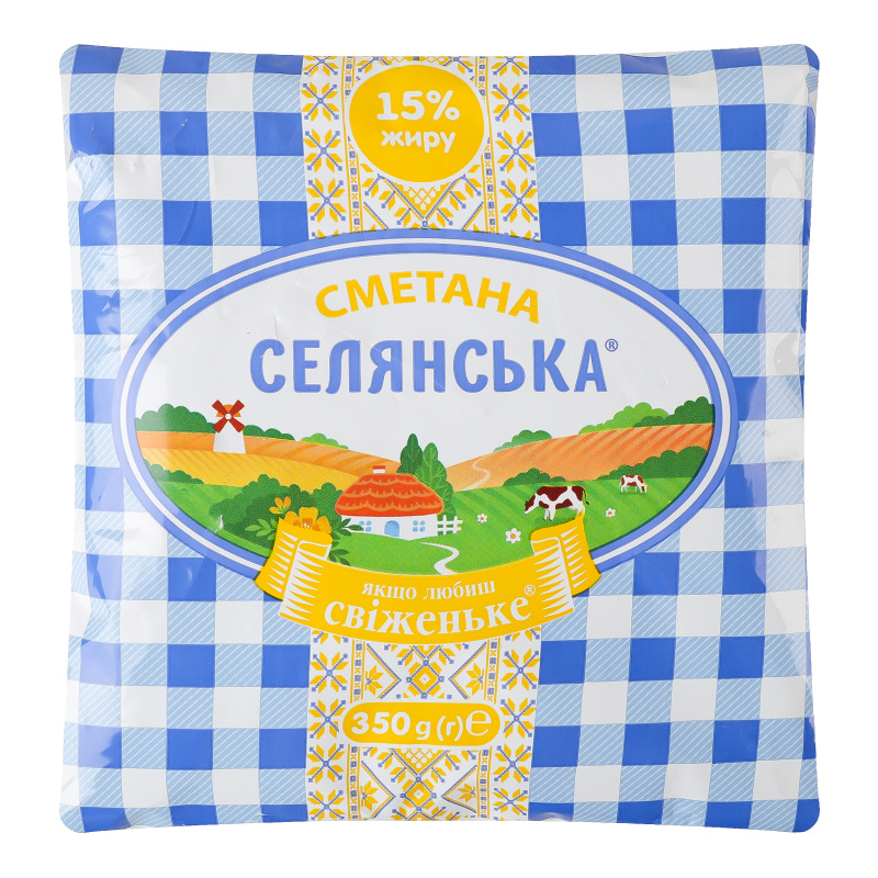 Сметана Селянська 15% 350г п/е