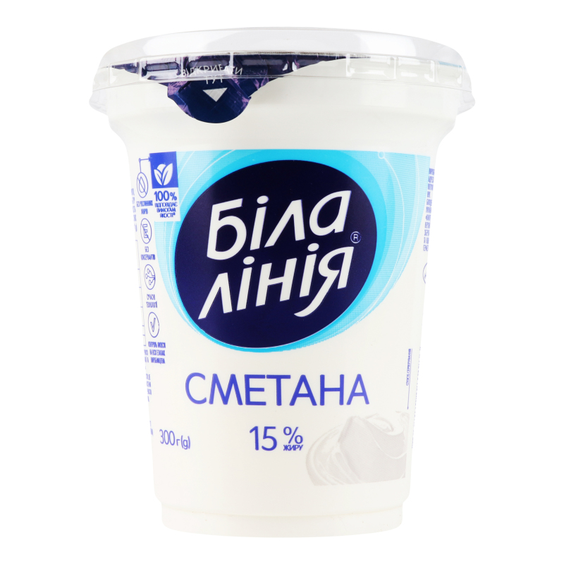 Сметана Біла Лінія 15% 300г ст
