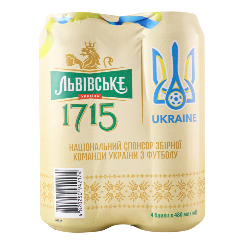 Пиво Львівське 0,48л*4 1715 4,5% ж/б