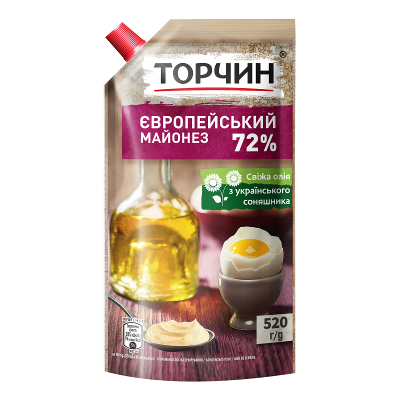 Майонез Торчин д/п 520г 72% Європейський