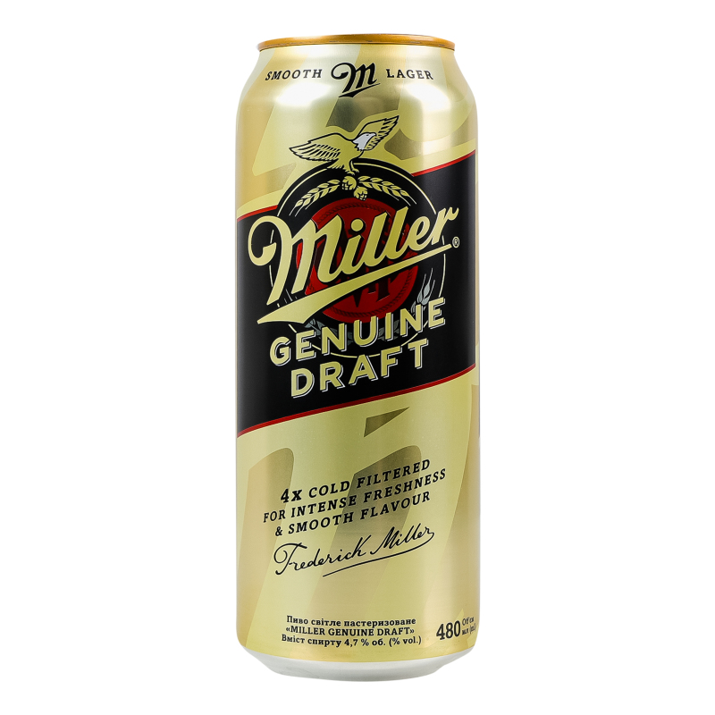 Пиво Miller 0,48л Genuine Draft 4,7% ж/б