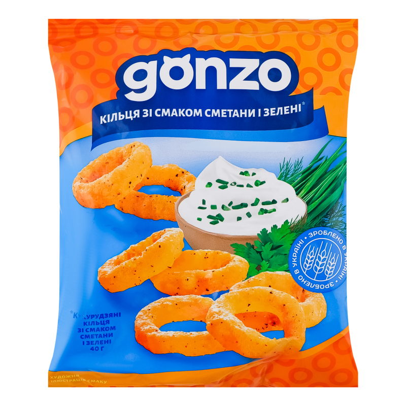 Кільця кукурудзяні Gonzo 40гСметанаЗелен