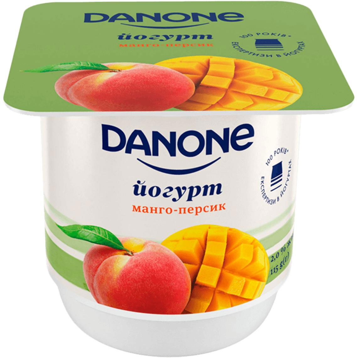 Йогурт Данон 2% 115г Манго-персик ст