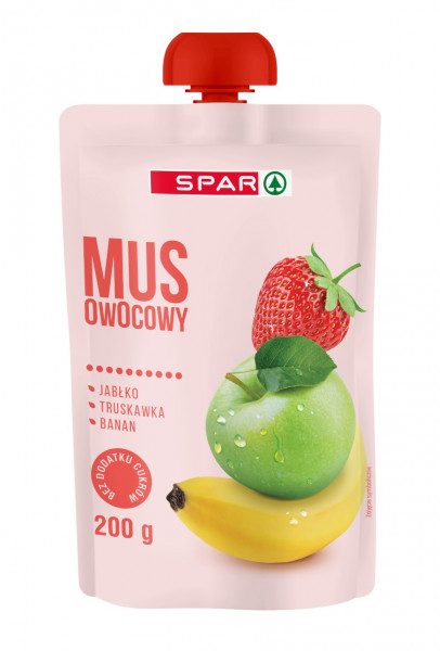 Пюре фрукт SPAR 200г яблукo-полуниця-бан