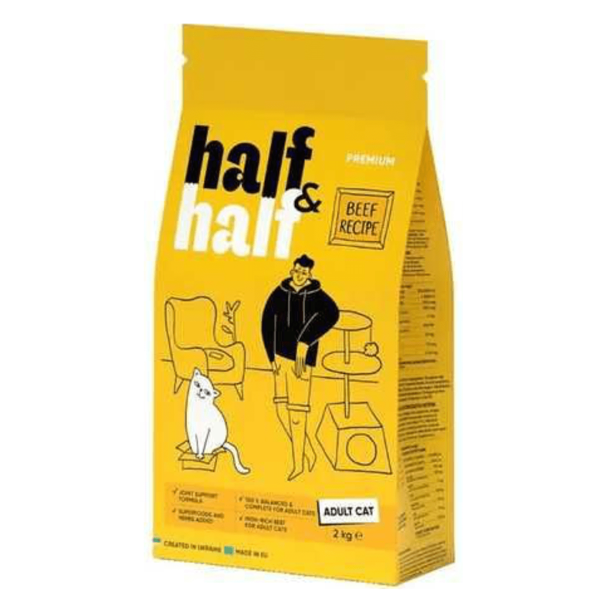 Корм сухий Half&Half 2кг д/дкотів ялович