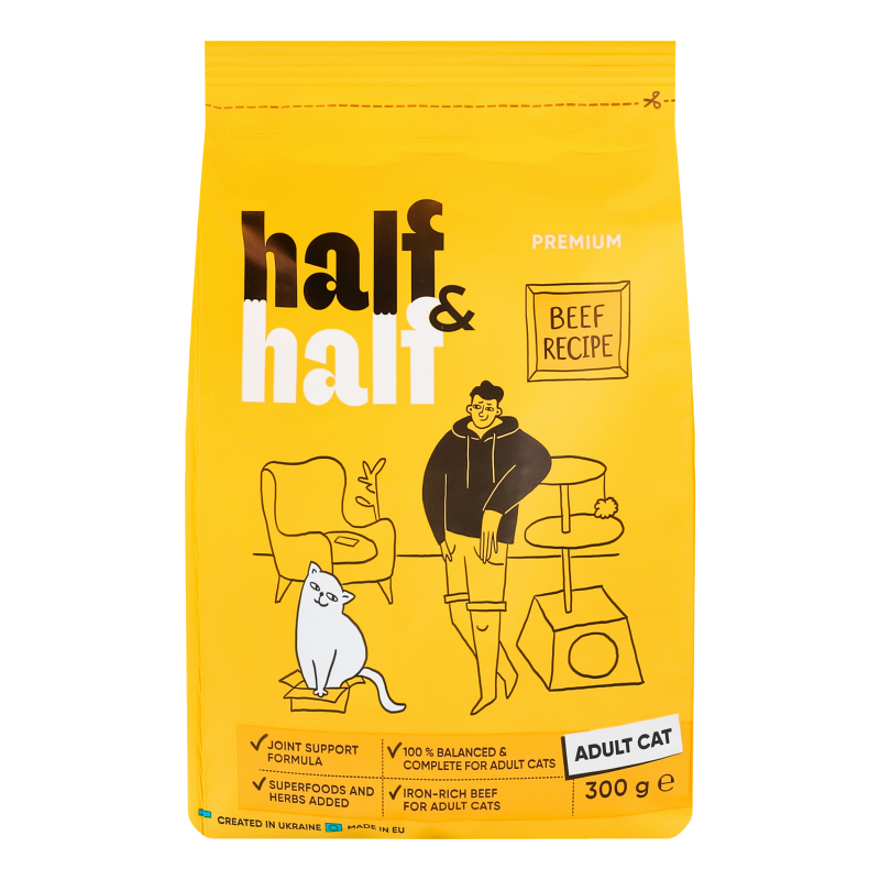 Корм сухий Half&Half  300г д/дкотів ялов