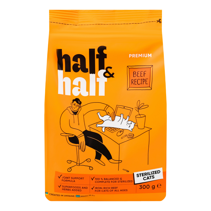 Корм сухий Half&Half 300г д/ст-кот ялов
