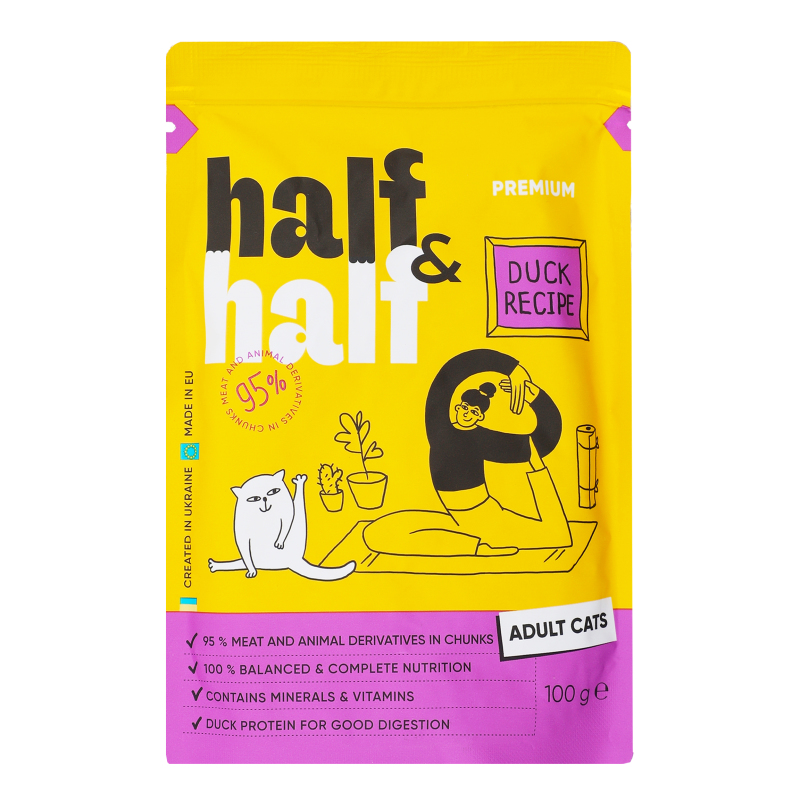 Корм вологий Half&Half 100г д/дк качка