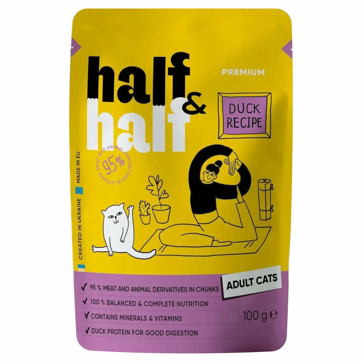 Корм вологий Half&Half 100г д/дк качка