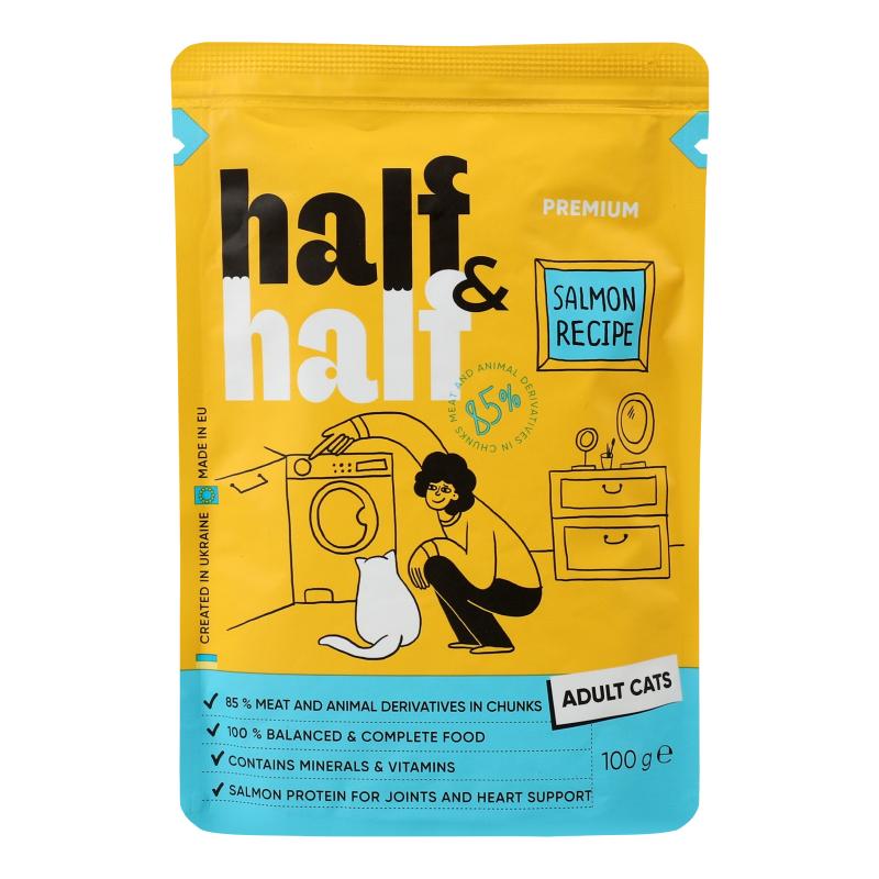 Корм вологий Half&Half 100г д/дк лосось