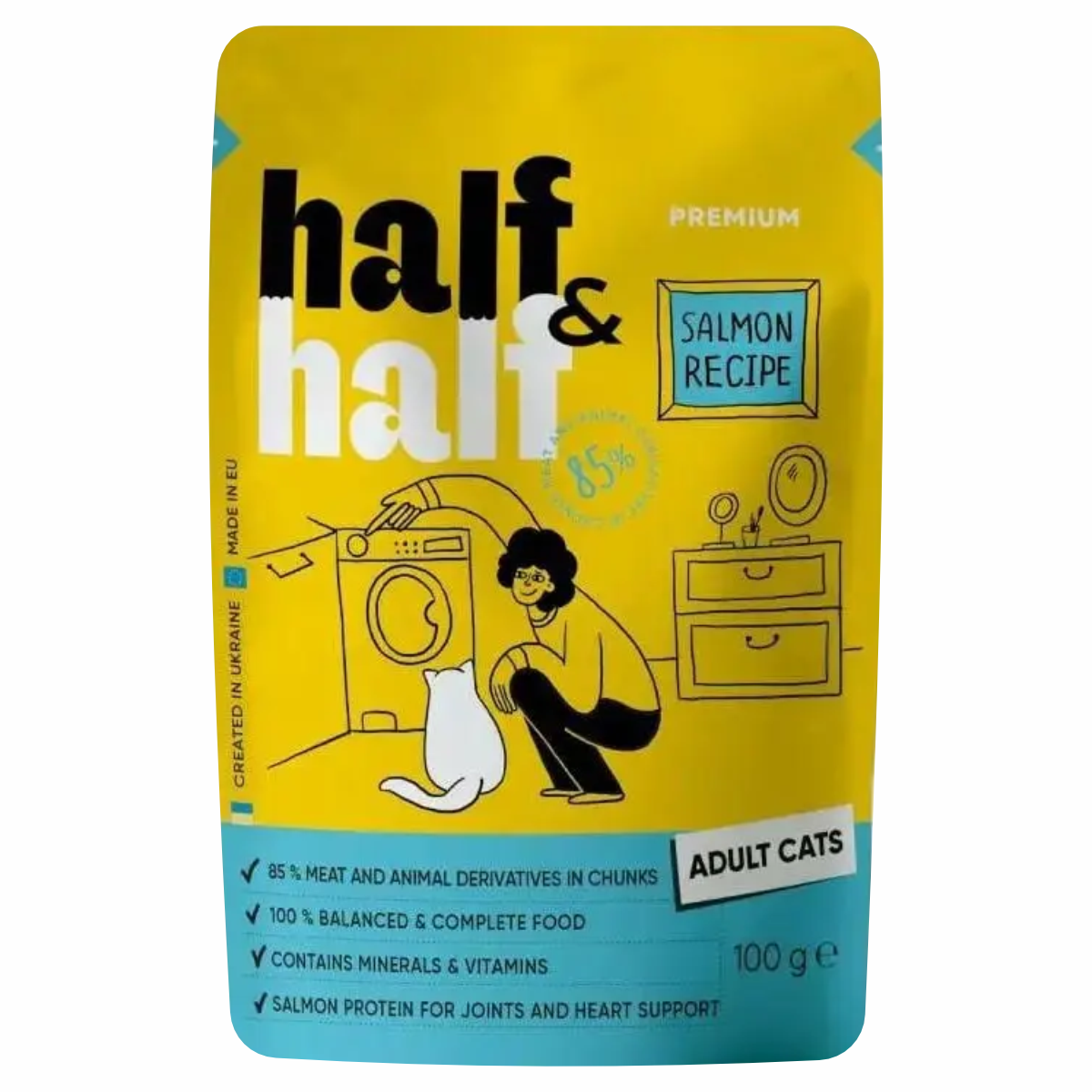 Корм вологий Half&Half 100г д/дк лосось